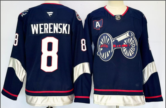 Men's Columbus Blue Jackets #8 Zach Werenski Navy 2024-25 With A Patch Stitched Hockey Jersey
