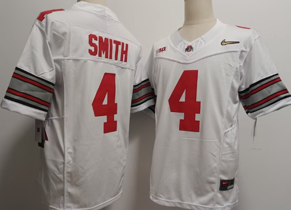 Men's Ohio State Buckeyes #4 Jeremiah Smith jersey with gold plastic logo