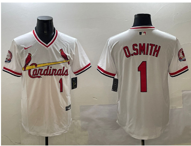 Men's St. Louis Cardinals #1 Ozzie Smith White With Patch Stitched Baseball Jersey
