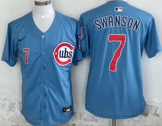 Men's Chicago Cubs #7 Dansby Swanson Blue 2024-25 2nd Alternate Limited Stitched Baseball Jersey