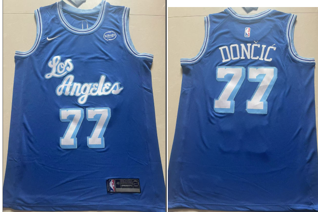 Men's Los Angeles Lakers #77 Luka Doncic Blue 2025 Stitched Basketball Jersey