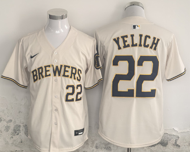 Men's Milwaukee Brewers #22 Christian Yelich Cream Home Limited Stitched Jersey