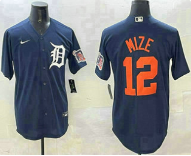Men's Detroit Tigers #12 Casey Mize Navy Alternate With Patch Cool Base Stitched Jersey