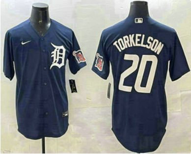 Men's Detroit Tigers #20 Spencer Torkelson Navy With Patch Cool Base Stitched Jersey