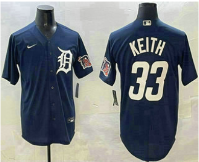 Men's Detroit Tigers #33 Colt Keith Navy With Patch Cool Base Stitched Jersey