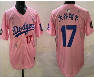 Men's Los Angeles Dodgers #17 Shohei Ohtani Pink Japanese 2025 Tokyo Series Limited Jersey