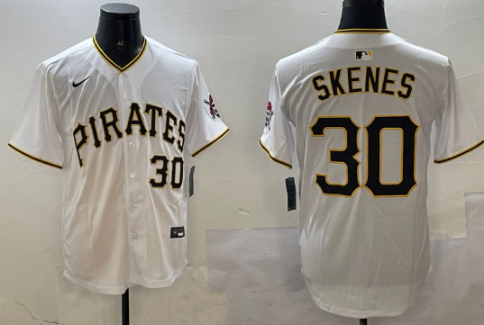 Men's Pittsburgh Pirates #30 Paul Skenes White Cool Base Stitched Baseball Jersey