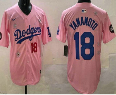 Men's Los Angeles Dodgers #18 Yoshinobu Yamamoto Pink 2025 Tokyo Series Limited Jersey