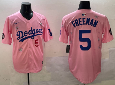 Men's Los Angeles Dodgers #5 Freddie Freeman Pink 2025 Tokyo Series Limited Stitched Baseball Jersey