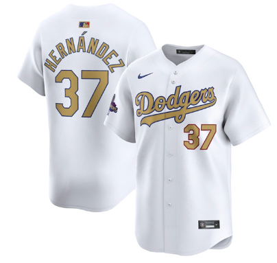 Men's Los Angeles Dodgers #37 Teoscar Hernandez White 2025 Gold Collection Limited Stitched Baseball Jersey