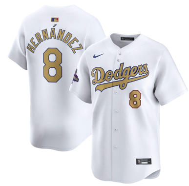 Men's Los Angeles Dodgers #8 Enrique Hernández White 2025 Gold Collection Limited Stitched Baseball Jersey