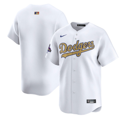 Men's Los Angeles Dodgers Blank White 2025 Gold Collection Limited Stitched Baseball Jersey