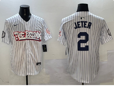 Men's New York Yankees #2 Derek Jeter White Bronx Graffiti Vapor Limited Stitched Baseball Jersey