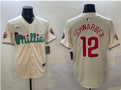 Men's Philadelphia Phillies #12 Kyle Schwarber Cream Phanatic Limited Stitched Jersey