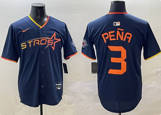 Men's Houston Astros #3 Jeremy Pena Navy 2025 City Connect Limited Stitched Baseball Jersey