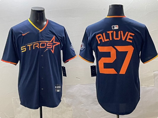men's Houston Astros #27 Jose Altuve Navy 2025 City Connect Limited Stitched Baseball Jersey