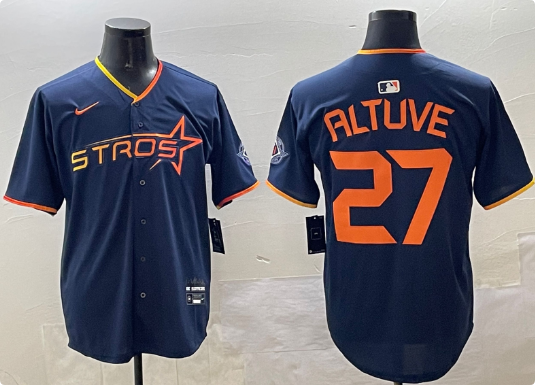 men's Houston Astros #27 Jose Altuve Navy 2025 City Connect Limited Stitched Baseball Jersey