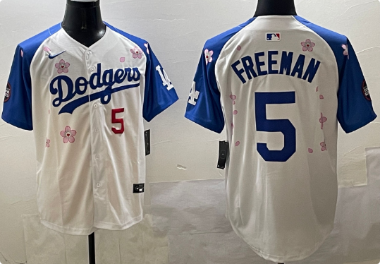 Men's Los Angeles Dodgers #5 Freddie Freeman White Royal 2025 Tokyo Series Limited Stitched Baseball Jersey