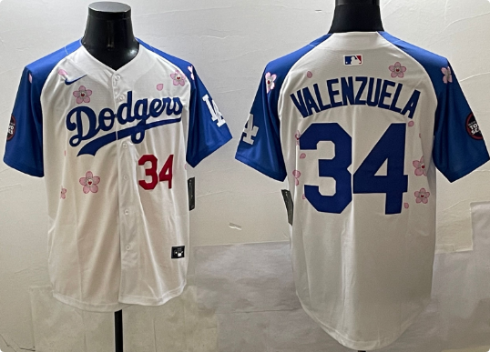 Men's Los Angeles Dodgers #34 Fernando Valenzuela White Royal 2025 Tokyo Series Limited Stitched Baseball Jersey