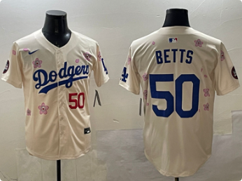 Men's Los Angeles Dodgers #50 Mookie Betts Cream 2025 Tokyo Series Limited Stitched Baseball Jersey