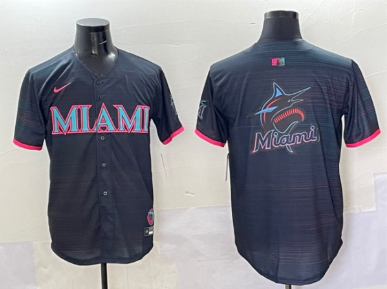 Men's Miami Marlins Team Big Logo Black 2025 City Connect Limited Stitched Baseball Jersey