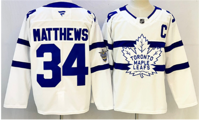Men's Toronto Maple Leafs #34 Auston Matthews White With C Patch Stadium Series Stitched Jersey