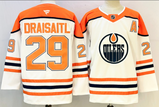 Men's Edmonton Oilers #29 Leon Draisaitl White Orange 2024-25 With A Patch Stitched Jersey