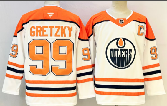 Men's Edmonton Oilers #99 Wayne Gretzky White Orange 2024-25 With C Patch Heritage Classic Primegreen Stitched Jersey