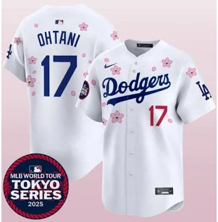 Men's Los Angeles Dodgers #17 Shohei Ohtani White Royal 2025 Tokyo Series Limited Stitched Baseball Jersey