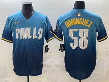 Men's Philadelphia Phillies #58 Seranthony Domínguez Blue 2024 City Connect Limited Stitched Jersey