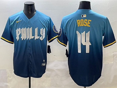 Men's Philadelphia Phillies #14 Pete Rose Blue 2024 City Connect Limited Stitched Jersey