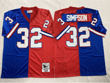 Men's Buffalo Bills #32 O.J. Simpson Blue Red Splite Throwback Stitched Jersey