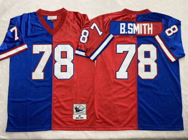 Men's Buffalo Bills #78 Bruce Smith Blue Red Splite Throwback Stitched Jersey