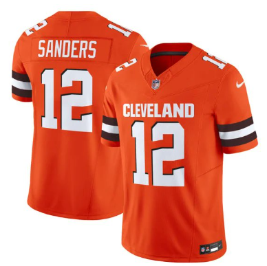 Men's Cleveland Browns #12 Shedeur Sanders Orange 2025 Draft F.U.S.E. Vapor Limited Stitched Football Jersey