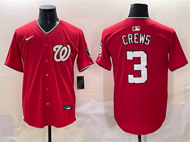 Men's Washington Nationals #3 Dylan Crews Red Limited Stitched Baseball Jersey