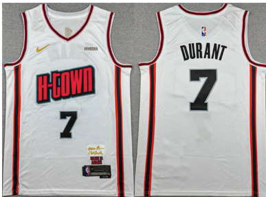 Men's Houston Rockets #7 Kevin Durant White 2024-25 City Edition Stitched Jersey