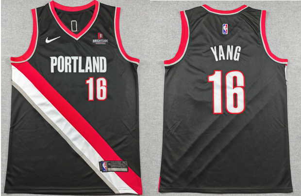 Men's Portland Trail Blazers #16 Yang Hansen Black Stitched Basketball Jersey