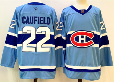 Men's Montreal Canadiens #22 Cole Caufield Blue 2024-25 Reverse Retro Stitched Jersey