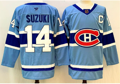 Men's Montreal Canadiens #14 Nick Suzuki Blue 2023-24 Reverse Retro Stitched Jersey
