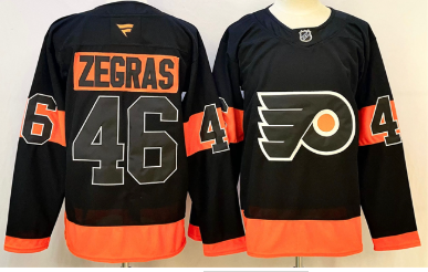 Men's Philadelphia Flyers #46 Trevor Zegras Black 2024 Stitched Jersey
