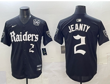Men's Las Vegas Raiders #2 Ashton Jeanty Black 'Gothic Sin City Shadows Edition' With 65th Anniversary Patch Vapor Limited Stitched Baseball Jersey
