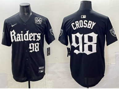 Men's Las Vegas Raiders #98 Maxx Crosby Black 'Gothic Sin City Shadows Edition' With 65th Anniversary Patch Vapor Limited Stitched Baseball Jersey