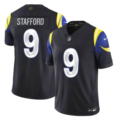 Men's Los Angeles Rams #9 Matthew Stafford Black 2025 F.U.S.E. “Rivalries” Vapor Limited Football Stitched Jersey