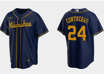Men's Milwaukee Brewers #24 William Contreras Navy Cool Base Stitched Jersey