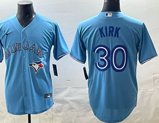Men's Toronto Blue Jays #30 Alejandro Kirk Light Blue Cool Base Stitched Jersey
