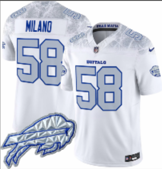 Men's Buffalo Bills #58 Matt Milano White 2025 F.U.S.E. “Rivalries” Vapor Limited Football Stitched Jersey Men's Buffalo Bills #58 Matt Milano White 2025 F.U.S.E. “Rivalries” Vapor Limited Football Stitched Jersey