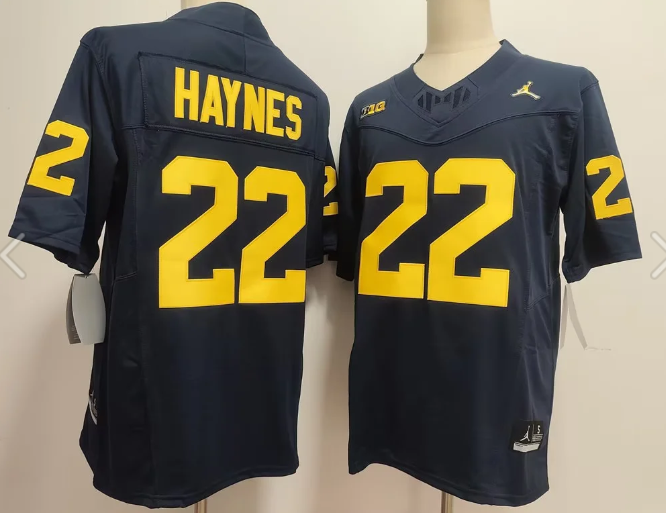 MICHIGAN WOLVERINES #22 JUSTICE HAYNES  Stitched Men's BLUE FOOTBALL JERSEY
