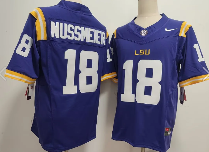 Men's Nike Garrett Nussmeier purple LSU Football Jersey Men's Nike Garrett Nussmeier purple LSU Football Jersey