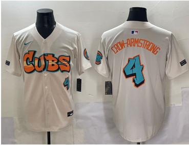 Men's Chicago Cubs #4 Pete Crow-Armstrong Cream 'Graffiti North Side Edition' Vapor Premier Limited Stitched Baseball Jersey