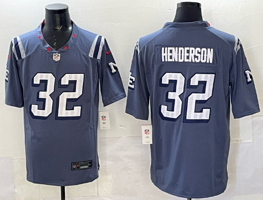 Men's TreVeyon Henderson #32 Patriots Gray 2025 Rivalries Stitched Jersey